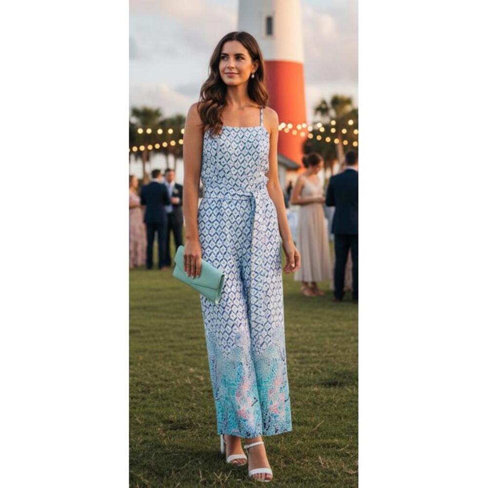 Lilly Pulitzer Sea La Vie Sandra Maxi Jumpsuit Belt Size 2 - Picture 2 of 15